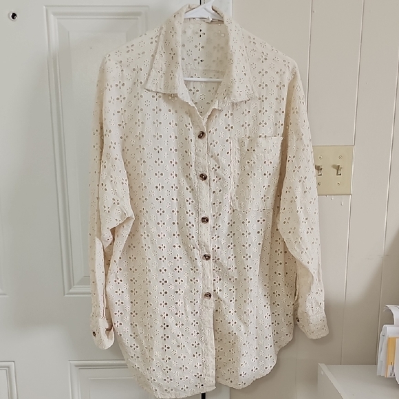 Maurices Tops - Maurices Cream Eyelet Button-Up Blouse